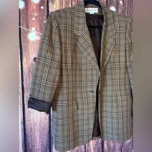 Vintage Jones New York Brown Plaid Linen Blend Blazer